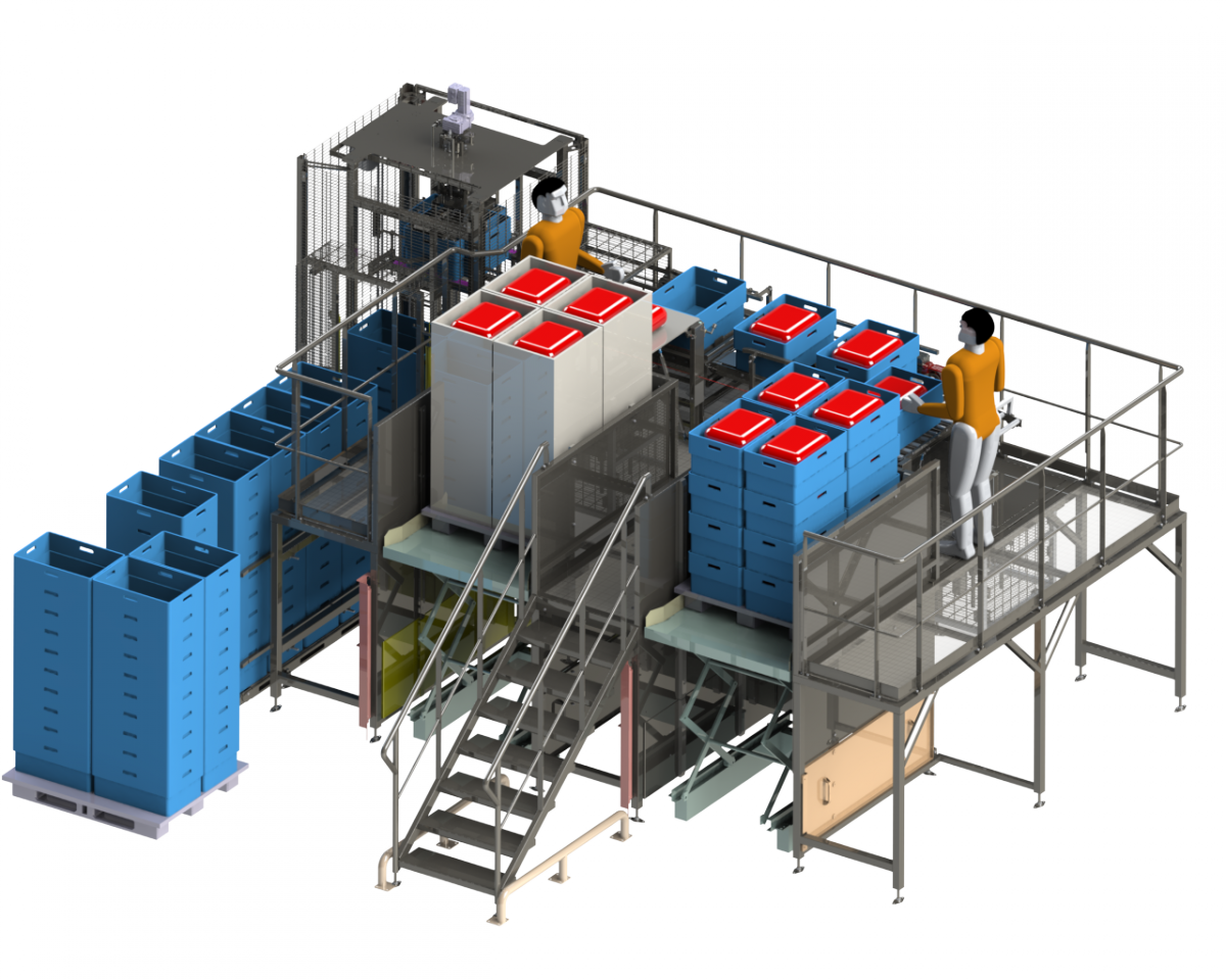 Ligne de déballage de caisses